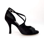 Cargar imagen en la Galería, Sandalo da donna Adriana in raso di seta nero con fodera in vera pelle, scarpa elegante Wish Dance Shop.
