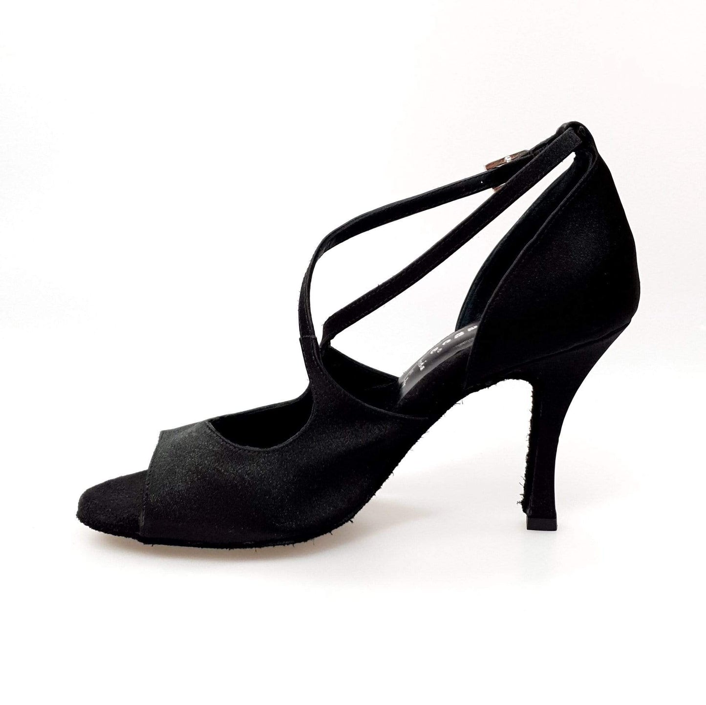 Sandalo donna Adriana in raso di seta nero con fodera in vera pelle, scarpa elegante Wish Dance Shop