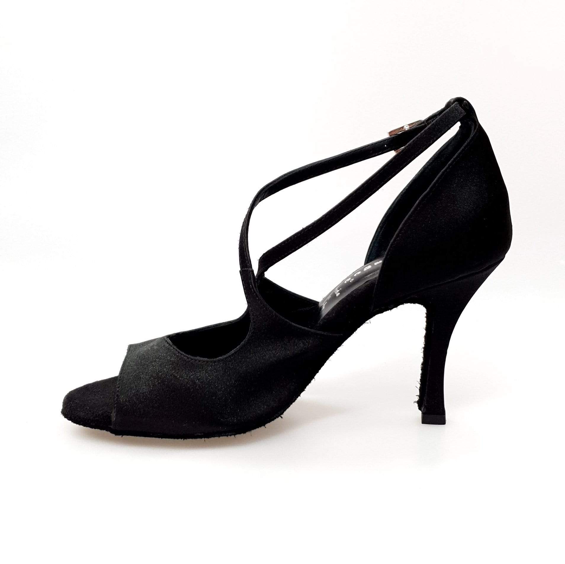 Sandalo donna Adriana in raso di seta nero con fodera in vera pelle, scarpa elegante Wish Dance Shop