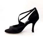 Cargar imagen en la Galería, Sandalo donna Adriana in raso di seta nero con fodera in vera pelle, scarpa elegante Wish Dance Shop
