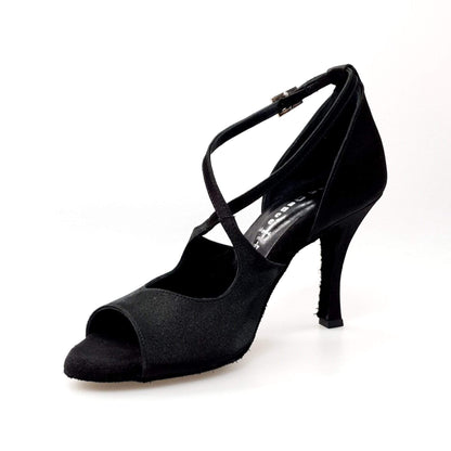 Sandalo donna Adriana in raso di seta nero, con fodera in vera pelle, scarpa elegante di Wish Dance Shop