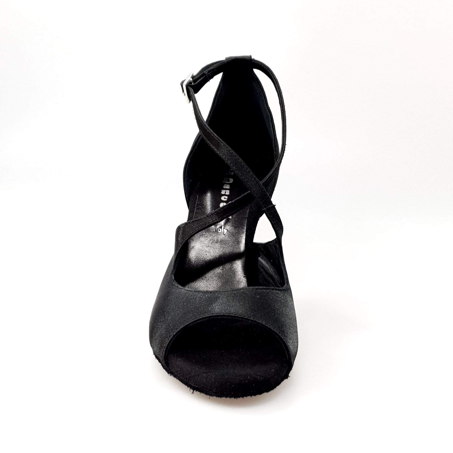 Sandalo donna Adriana in raso di seta nero con fodera in vera pelle, scarpa elegante Wish Dance Shop.