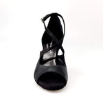 Cargar imagen en la Galería, Sandalo donna Adriana in raso di seta nero con fodera in vera pelle, scarpa elegante Wish Dance Shop.

