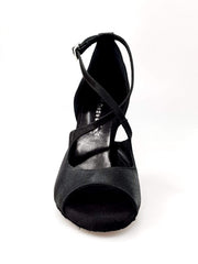 Cargar imagen en la Galería, Sandalo donna Adriana in raso di seta nero con fodera in vera pelle, scarpa elegante Wish Dance Shop.