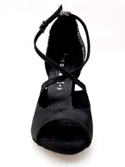 Cargar imagen en la Galería, Sandalo da donna Adriana Wish Dance Shop in raso nero con tacco in camoscio pitone argento e fodera in vera pelle.