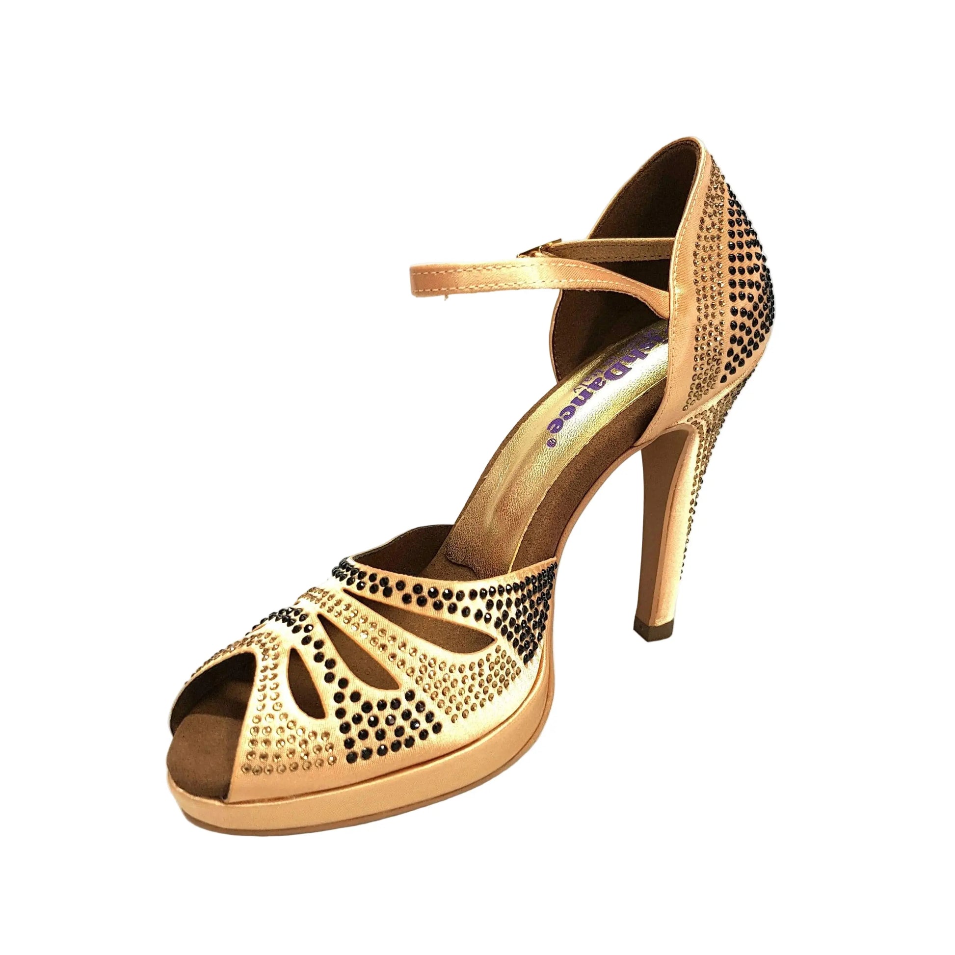 Scarpa da ballo Alexa Wish Dance Shop in raso carne con Swarovski champagne e neri, tacco alto, spillo largo e platform comoda