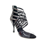 Load image into Gallery viewer, Alice - Woman&#39;s Sandal in Silver Python with Front Upper in Plexiglass and Slim Heel
