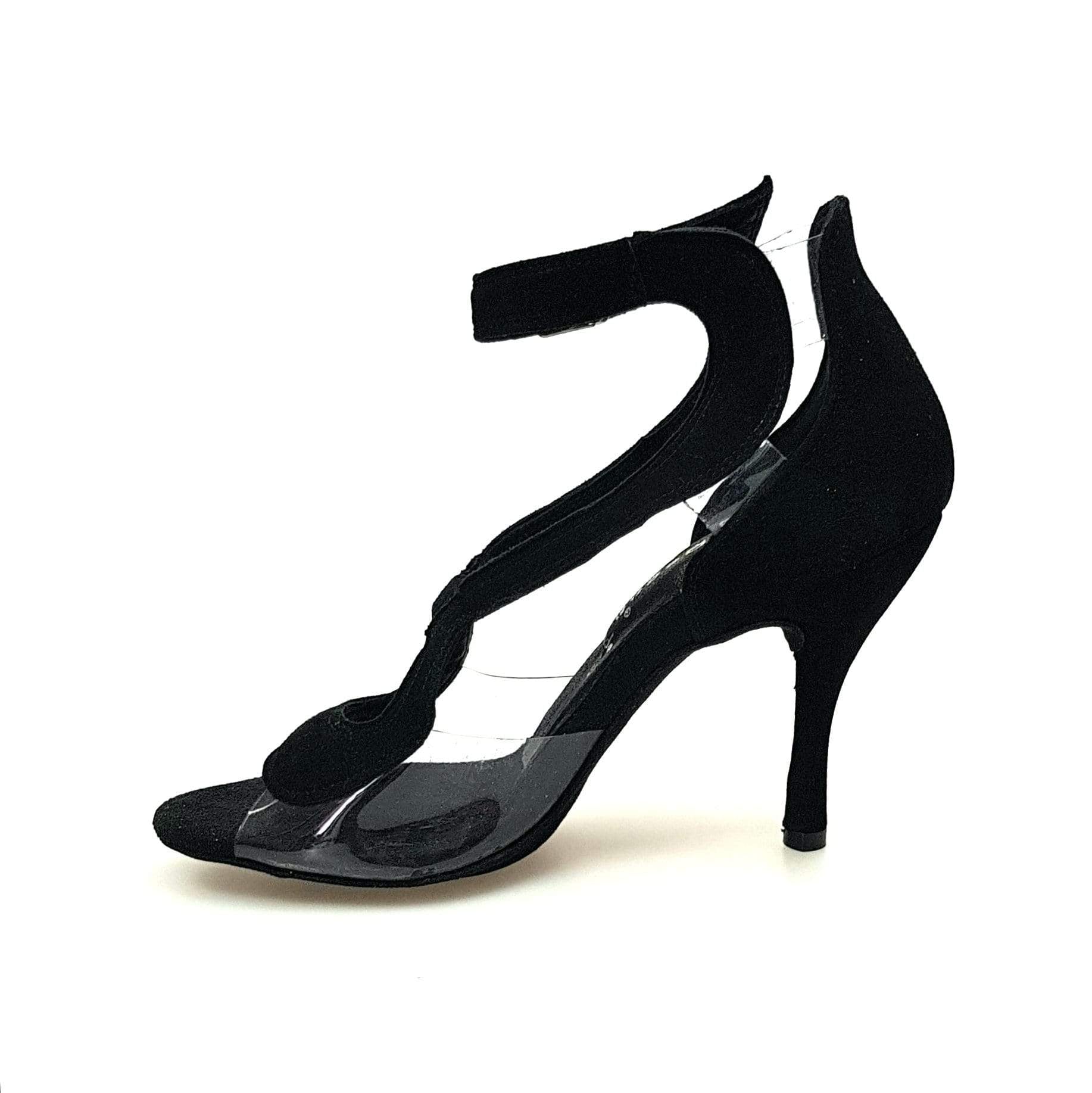 Sandalo donna Angela in camoscio nero con dettagli in plexiglass e tacco a spillo, scarpa elegante di Wish Dance Shop