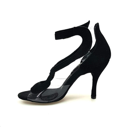 Sandalo donna Angela in camoscio nero con dettagli in plexiglass e tacco a spillo, scarpa elegante di Wish Dance Shop