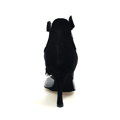 Sandalo donna Angela in camoscio nero con dettagli in plexiglass e tacco a spillo, scarpa elegante Wish Dance Shop.