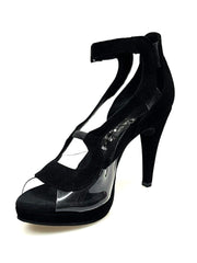 Load image into Gallery viewer, Wish Dance Shop Angela in Camoscio Nero con parti in Plexiglass e Plateau
