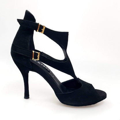 Sandalo da donna Anna in camoscio nero, scarpa Wish Dance Shop, con cinturino elegante e suola comoda.