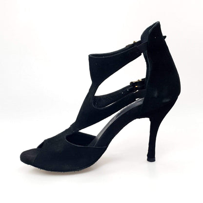 Sandalo da donna Anna in camoscio nero, scarpa Wish Dance Shop, con design elegante e dettagli raffinati.