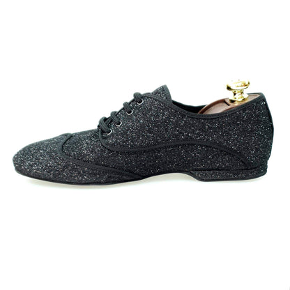 Scarpa jazz Billie New York Jazz Plus in glitter nero con suola nera, perfetta per danza, vista dall'alto.