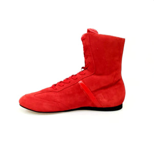 Clay - High Sneaker in Red Suede with Red Patent Detail Covered in Genuine Italian Leather
