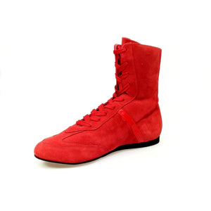 Clay - High Sneaker in Red Suede with Red Patent Detail Covered in Genuine Italian Leather