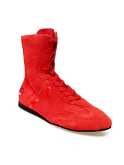 Load image into Gallery viewer, Clay - High Sneaker in Red Suede with Red Patent Detail Covered in Genuine Italian Leather

