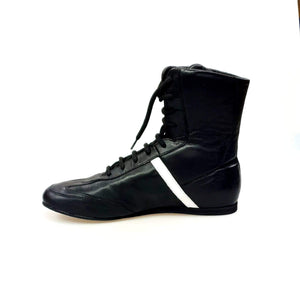 Clay - High Sneaker in Black Leather with White Leather Detail Covered in Genuine Italian Leather