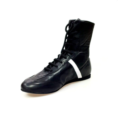 Scarpa sneaker alta in pelle nera con dettaglio bianco in vera pelle italiana, marca Wish Dance Shop.