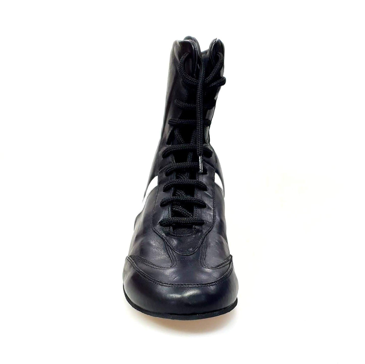 Sneaker alta in pelle nera con dettaglio bianco e rivestimento in vera pelle italiana, scarpa Wish Dance Shop.