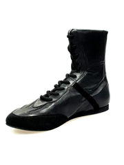Load image into Gallery viewer, Clay - High Sneaker in Black Leather with Details in Black Suede Covered in Genuine Italian Leather
