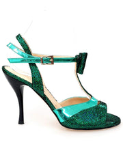 Load image into Gallery viewer, Wish Dance Shop D&#39;orsay in Pelle laminata Verde Modello Fiocco con Tacco a spillo
