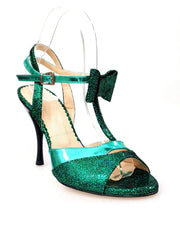 Load image into Gallery viewer, Wish Dance Shop D&#39;orsay in Pelle laminata Verde Modello Fiocco con Tacco a spillo
