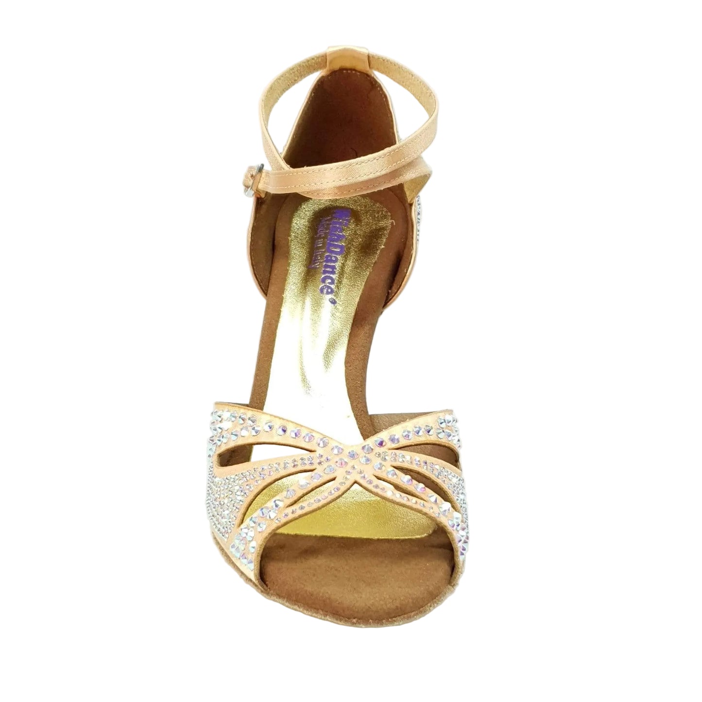 Scarpa da ballo in raso seta carne con Swarovski e tacco a rocchetto, modello Deluxe Butterfly di Wish Dance Shop