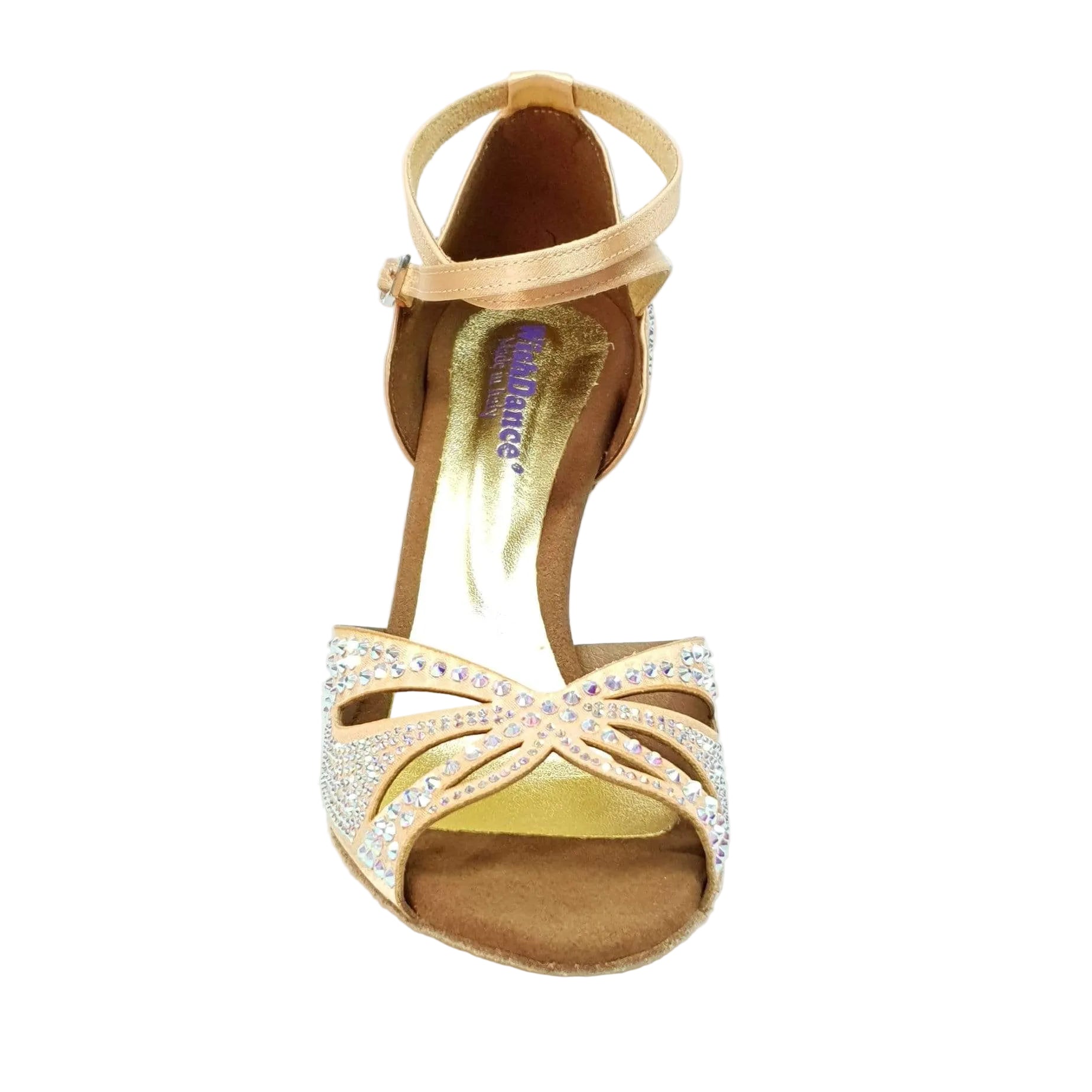 Scarpa da ballo in raso seta carne con Swarovski e tacco a rocchetto, modello Deluxe Butterfly di Wish Dance Shop