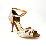 Load image into Gallery viewer, Scarpa da ballo in raso seta carne con Swarovski e tacco a spillo largo, modello Deluxe Butterfly (L2), Wish Dance Shop.
