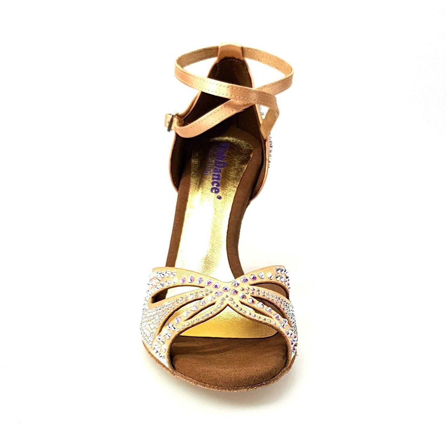 Scarpa da ballo Wish Dance Shop Deluxe Butterfly in raso seta carne con Swarovski e tacco a spillo largo.