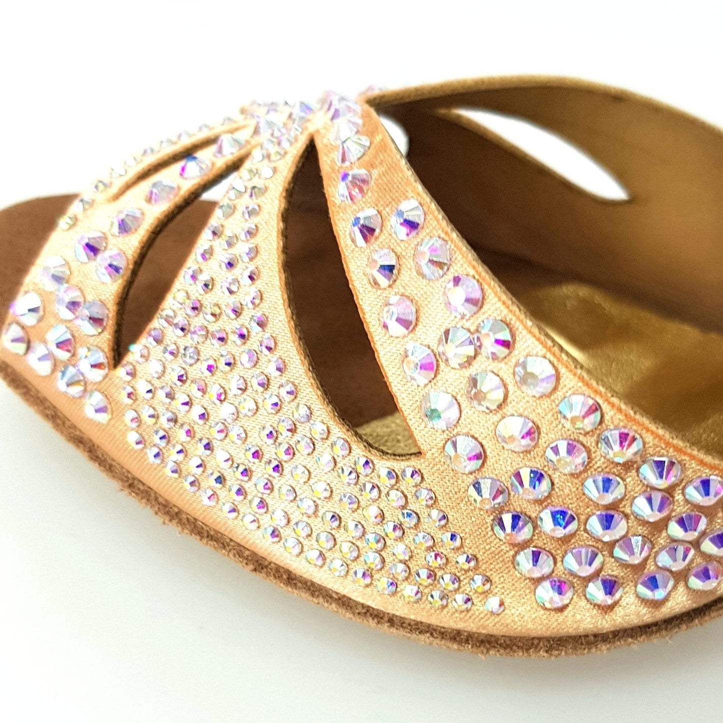 Scarpa da ballo in raso seta carne con Swarovski e tacco a spillo largo, modello Deluxe Butterfly Wish Dance Shop