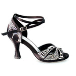 Load image into Gallery viewer, Wish Dance Shop Deluxe - Scarpa da Ballo in Raso Seta Nera con Swarovski e Tacco a Rocchetto
