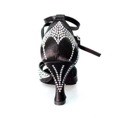 Scarpa da ballo in raso seta nera Wish Dance Shop con dettagli Swarovski e tacco a rocchetto, stile elegante e raffinato