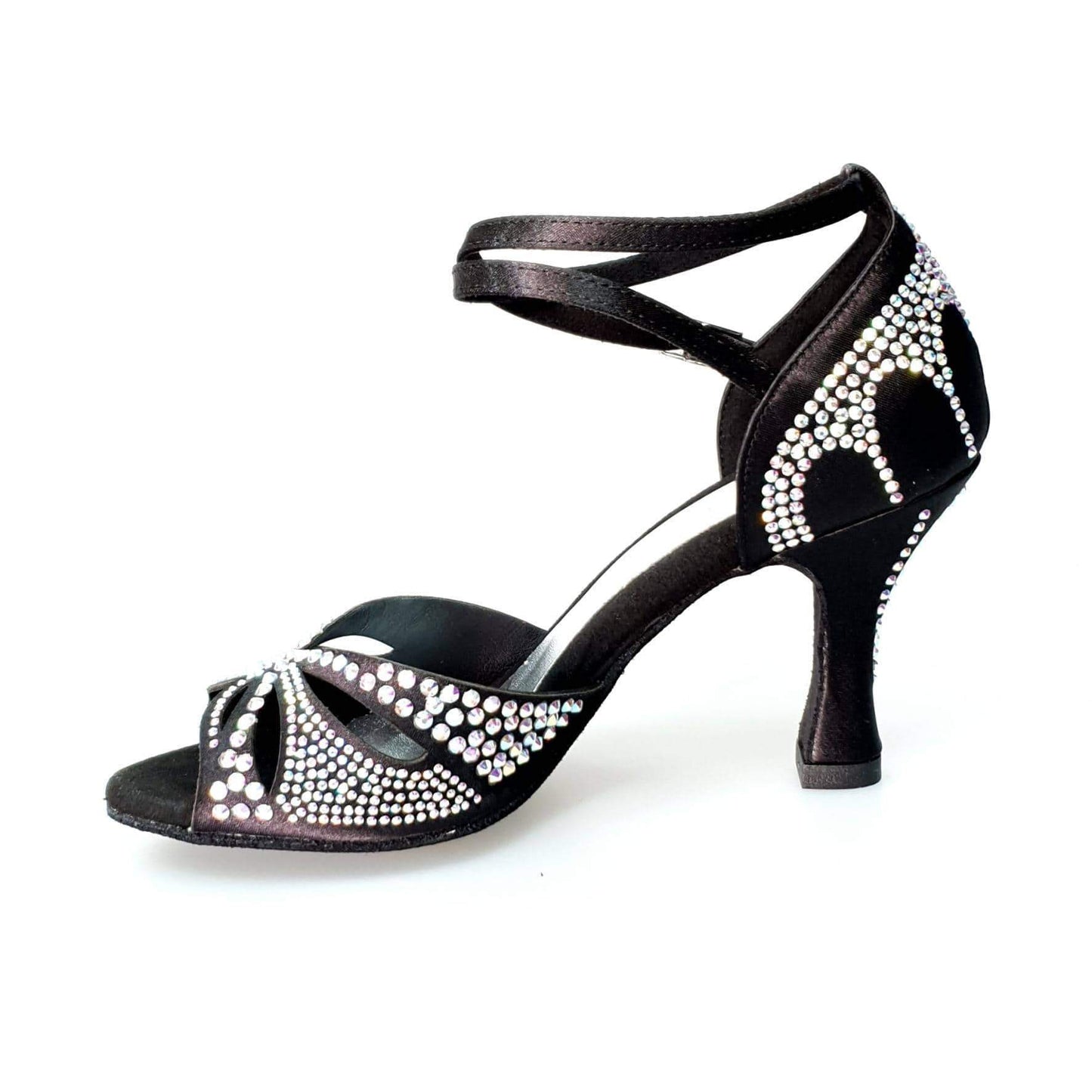 Scarpa da ballo in raso seta nera con Swarovski e tacco a rocchetto, Deluxe Butterfly di Wish Dance Shop.