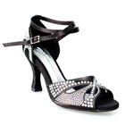 Load image into Gallery viewer, Wish Dance Shop Deluxe - Scarpa da Ballo in Raso Seta Nera con Swarovski e Tacco a Rocchetto
