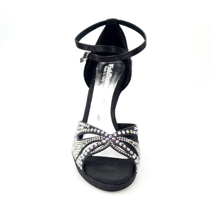 Scarpa da ballo in raso seta nera Wish Dance Shop Deluxe Plus con Swarovski, tacco alto a spillo e plateau flessibile.