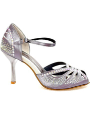 Load image into Gallery viewer, Diamond (L5) - Dance Shoe in Dark Gray Carbon Satin with Boreal Swarovski and Stiletto Heel
