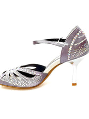 Load image into Gallery viewer, Diamond (L5) - Dance Shoe in Dark Gray Carbon Satin with Boreal Swarovski and Stiletto Heel
