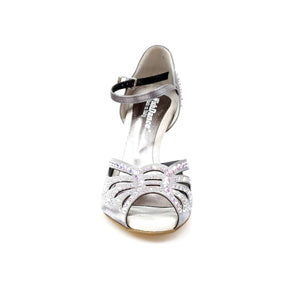 Diamond (L5) - Dance Shoe in Dark Gray Carbon Satin with Boreal Swarovski and Stiletto Heel