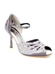 Load image into Gallery viewer, Diamond (L5) - Dance Shoe in Dark Gray Carbon Satin with Boreal Swarovski and Stiletto Heel
