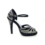 Load image into Gallery viewer, Diamond (LP5) - Black Satin Dance Shoe With Swarovski Wide Stiletto Heel and Flex Plateau
