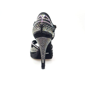 Diamond (LP5) - Black Satin Dance Shoe With Swarovski Wide Stiletto Heel and Flex Plateau