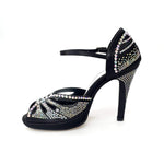 Load image into Gallery viewer, Diamond (LP5) - Black Satin Dance Shoe With Swarovski Wide Stiletto Heel and Flex Plateau
