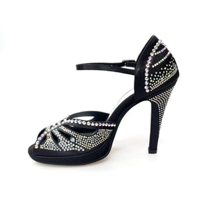 Diamond (LP5) - Black Satin Dance Shoe With Swarovski Wide Stiletto Heel and Flex Plateau