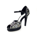 Load image into Gallery viewer, Diamond (LP5) - Black Satin Dance Shoe With Swarovski Wide Stiletto Heel and Flex Plateau
