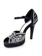 Carica immagine nella Galleria, DADA Diamond QA (LP5) - Scarpa da Ballo in Raso Nero Con Swarovski Tacco alto a Spillo Largo e Plateau Confort  Flex
