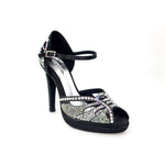 Load image into Gallery viewer, Diamond (LP5) - Black Satin Dance Shoe With Swarovski Wide Stiletto Heel and Flex Plateau
