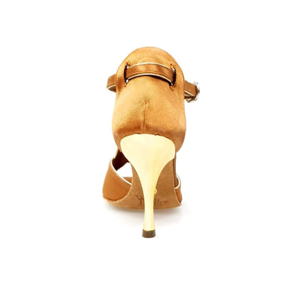 Sandalo donna Wish Dance Shop ELIDE (401) in raso seta bronzo con tacco a spillo oro, dettaglio elegante e raffinato