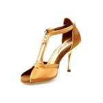 Load image into Gallery viewer, Fascino (401) - Woman&#39;s Sandal in Bronze Silk Satin with Gold Stiletto Heel
